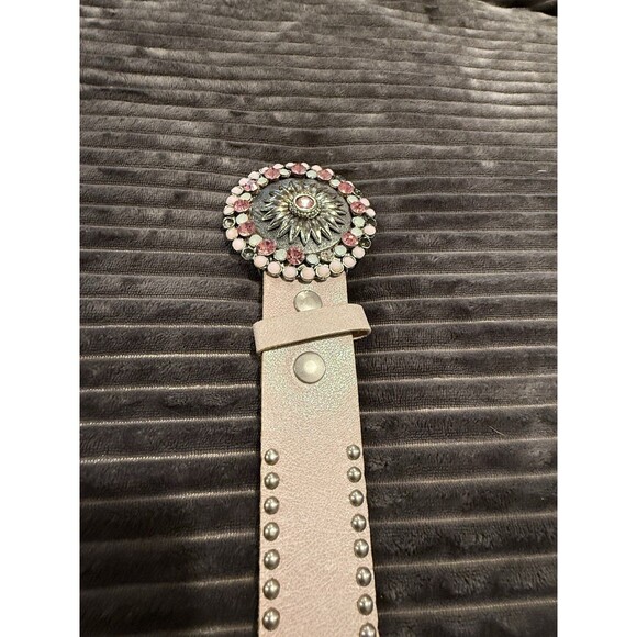 Leatherock Women\'s Belt Light Shimmer Pink Silver Buckle Rhinestone Metal Stud
